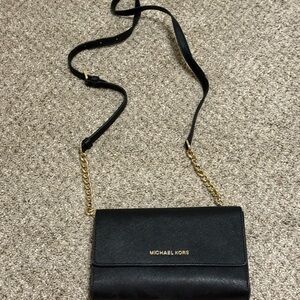 Michael Kors Black and Gold Crossbody Bag with Chain Strap